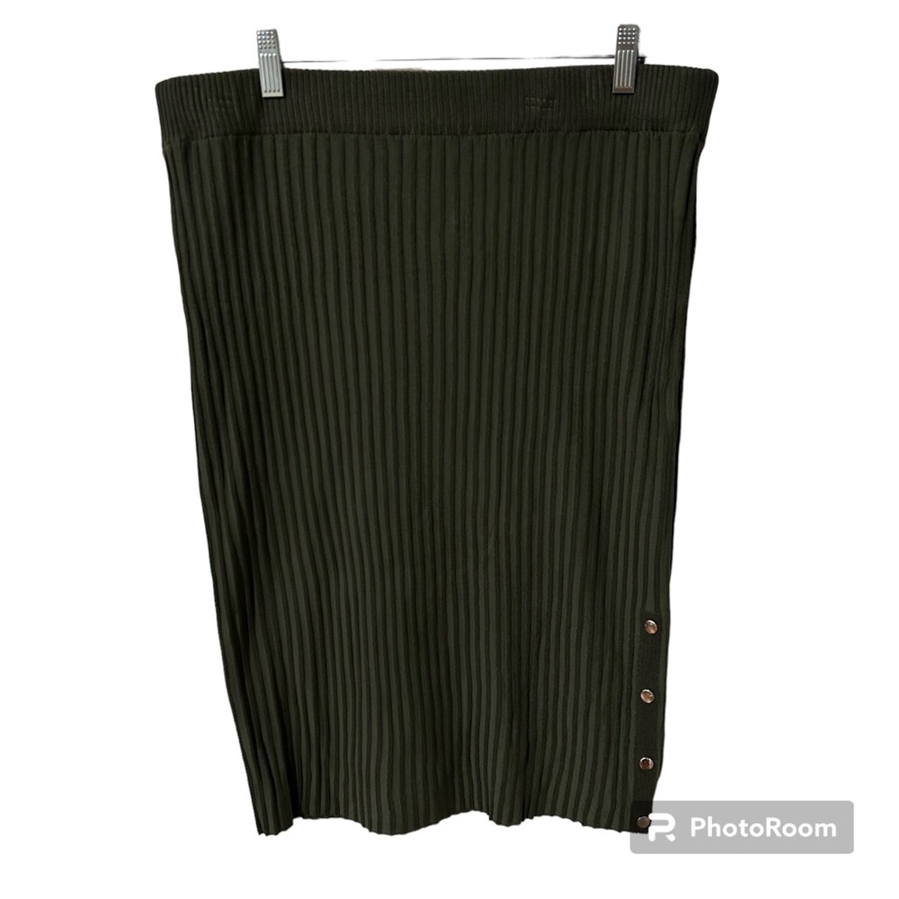 No Boundaries Olive Green Knit Pencil Skirt with Gold Button Details
